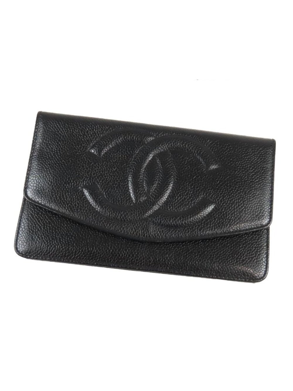 Chanel CC Logo Wallet Black Gold Caviar Leather Flap Vintage